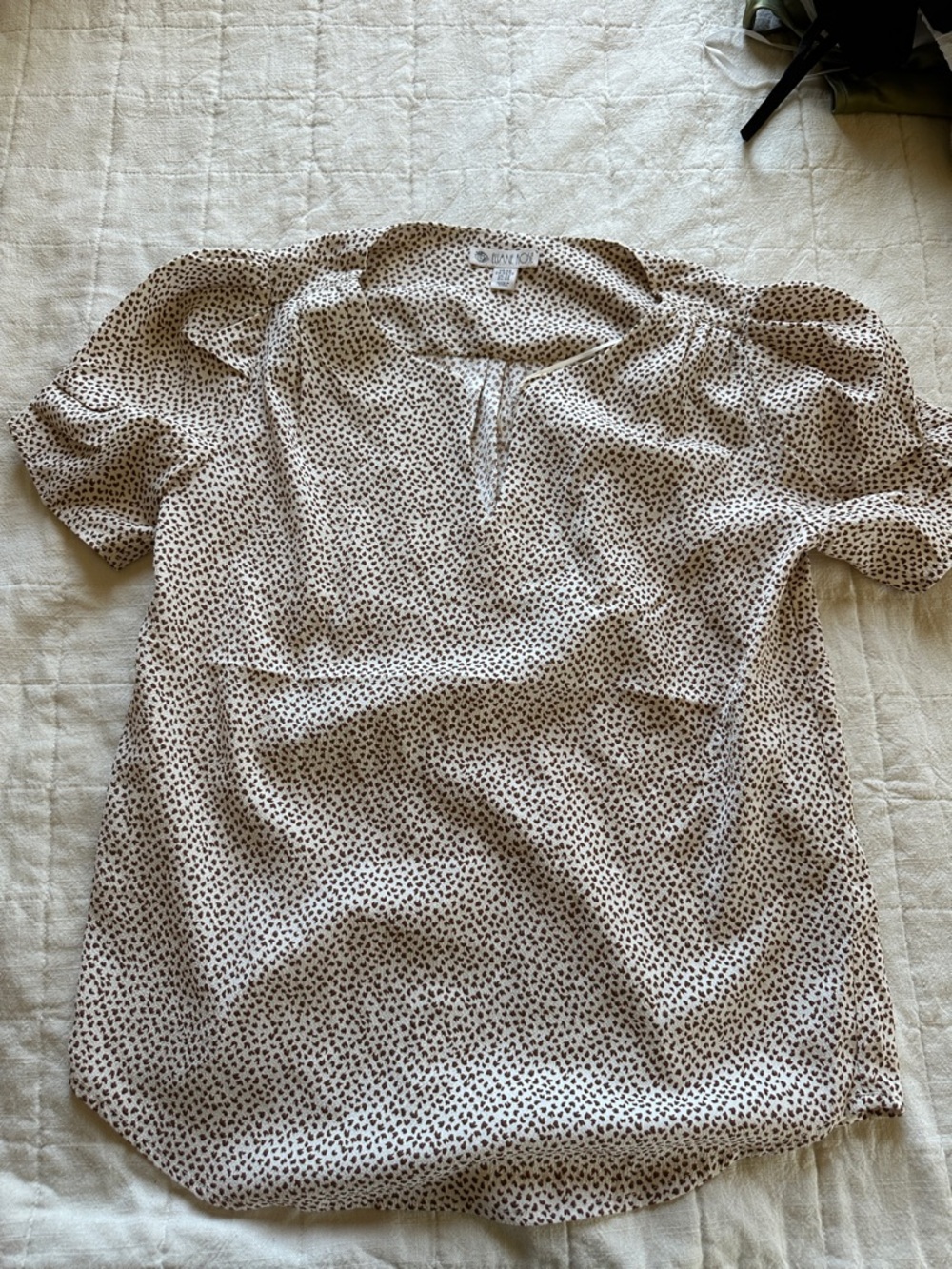 Cream Short-Sleeve Dot Print Blouse